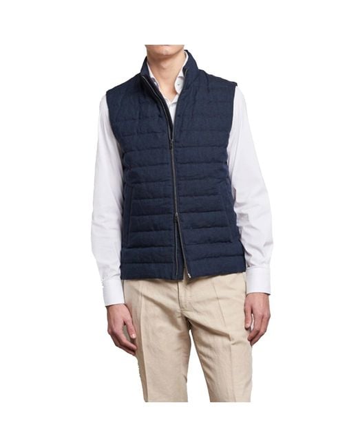 Herno Blue Linen Down Gilet for men