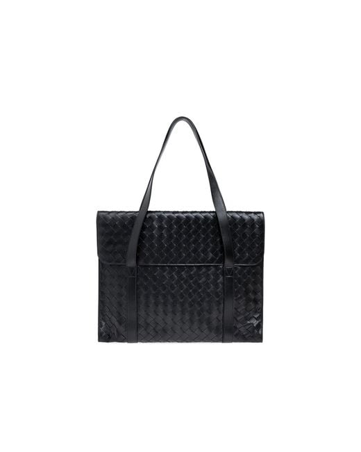 Bottega Veneta Black Intrecciato Leather Briefcase for men