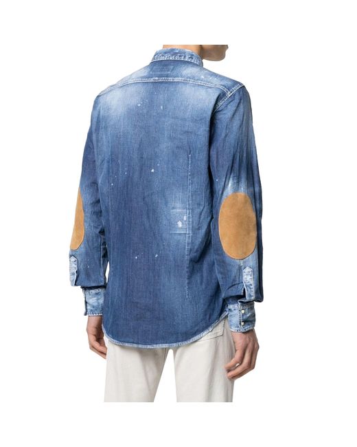 Camicia in denim con effetto invecchiato di DSquared² in Blue da Uomo