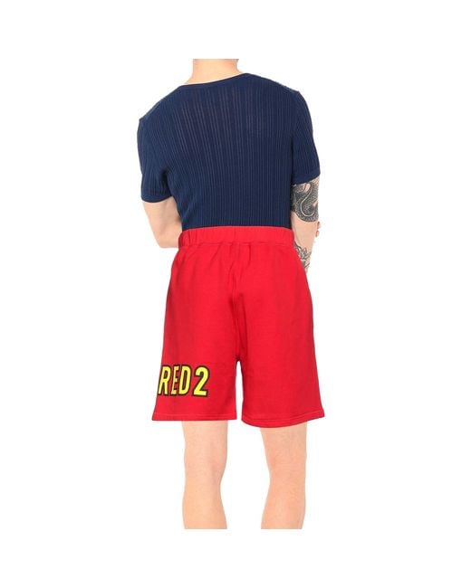 DSquared² Red Cotton Logo Shorts With Elastic Waist for men
