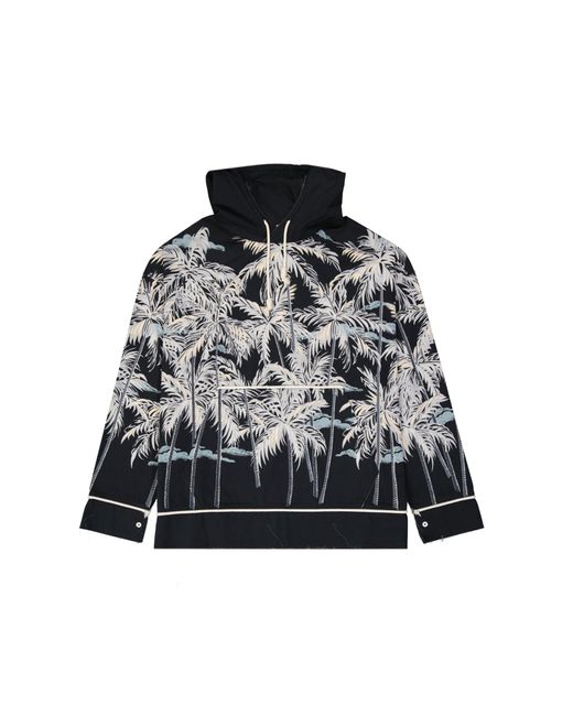 Palm Angels Black Hooded Printed Shirt for men