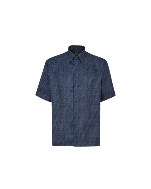 Fendi Blue Ff Monogram Silk Shirt for men