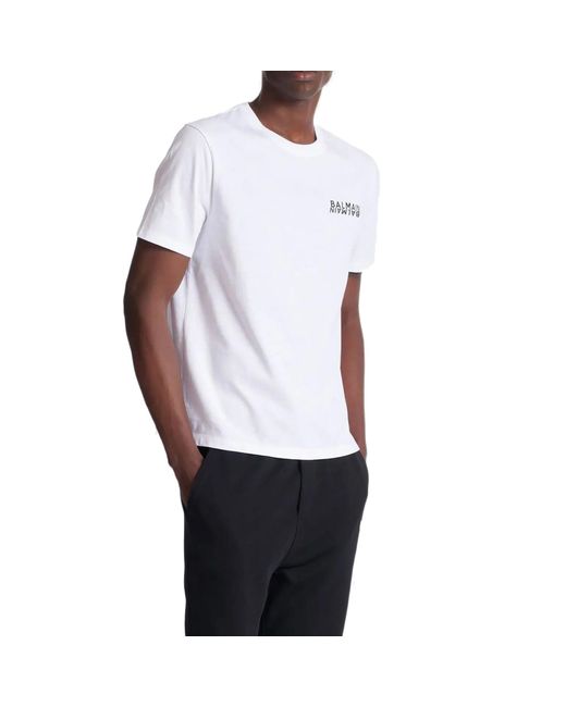 Balmain White Logo-Print T-Shirt for men