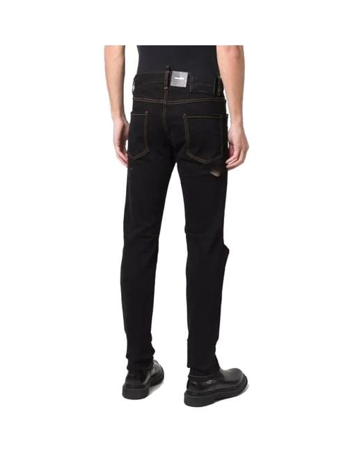 DSquared² Black Slim-Fit Denim Jeans With Distressed Details for men