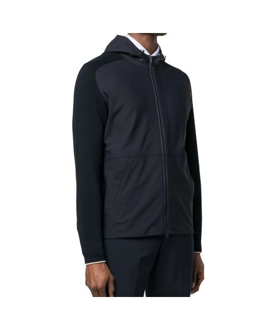 Herno Blue Knit-Sleeve Hooded Jacket for men