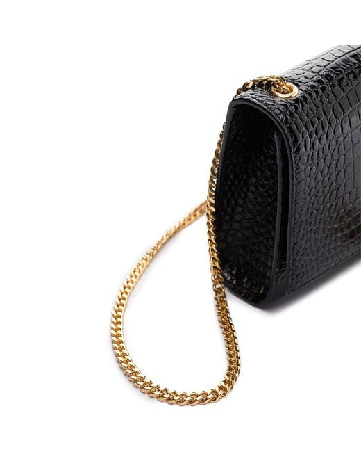 Saint Laurent Black Kate Medium Tassel Crocodile Embossed Leather Bag