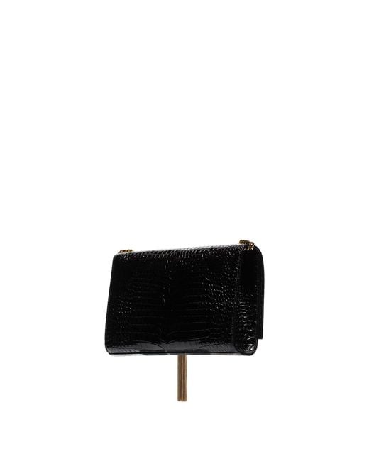 Saint Laurent Black Kate Medium Tassel Crocodile Embossed Leather Bag