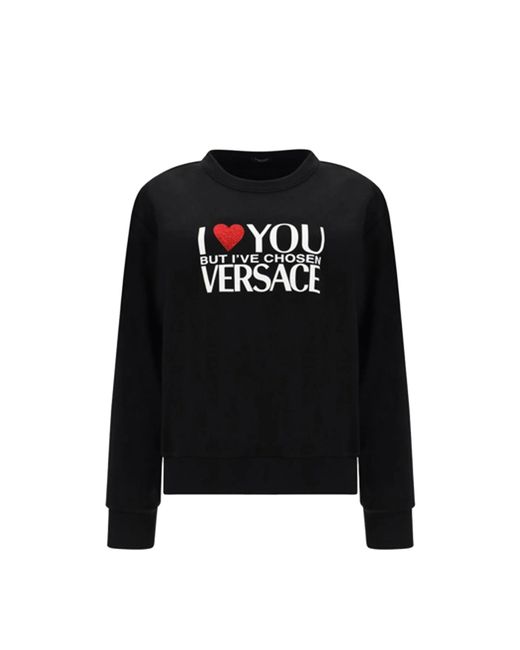 Versace Black Bestickter Baumwoll-Sweatshirt Mit Gerippten Abschlüssen