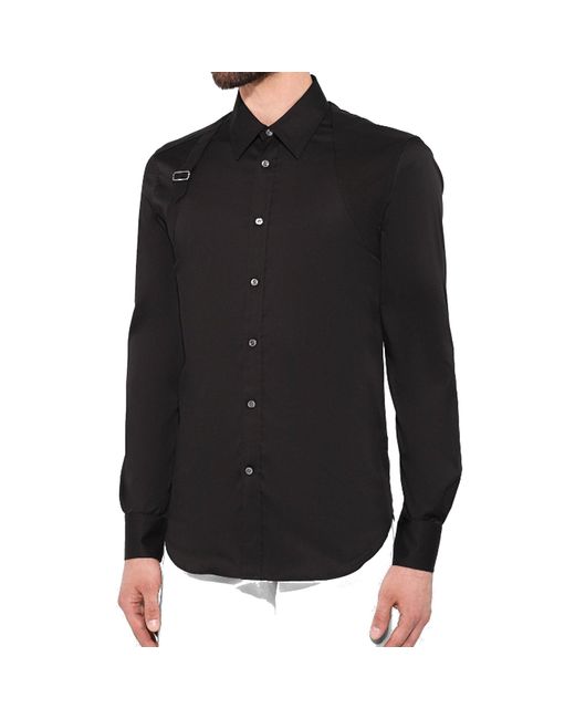 Camicia in cotone di Alexander McQueen in Black da Uomo