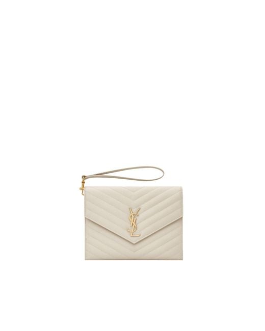 Saint Laurent White Cassandre Matelasse Pouch
