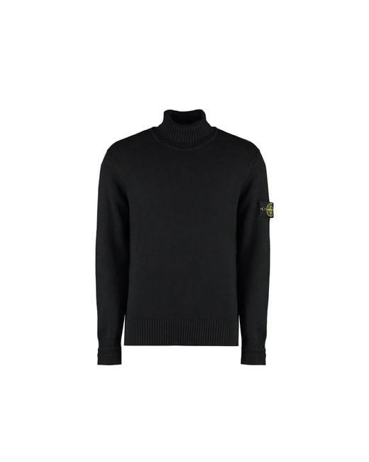 Stone Island Black Cotton Blend Turtleneck Sweater for men
