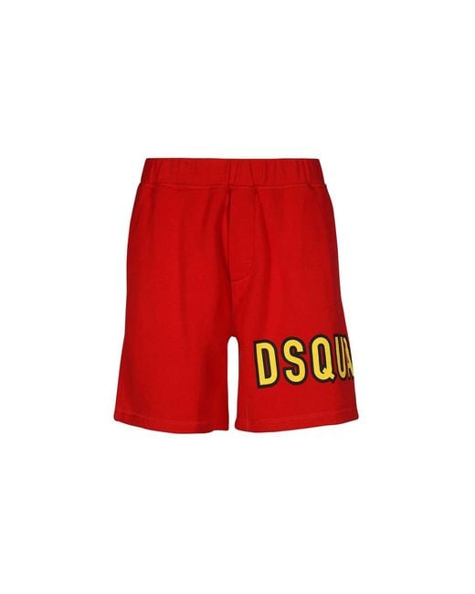DSquared² Red Cotton Logo Shorts With Elastic Waist for men