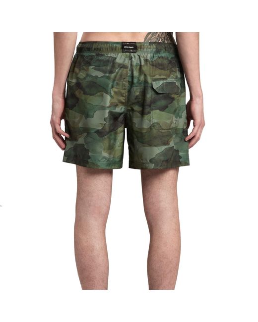 Palm Angels Green Camouflage Swim Shorts for men