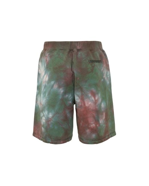 DSquared² Gray Cotton Tie-Dye Shorts With Elastic Waist for men