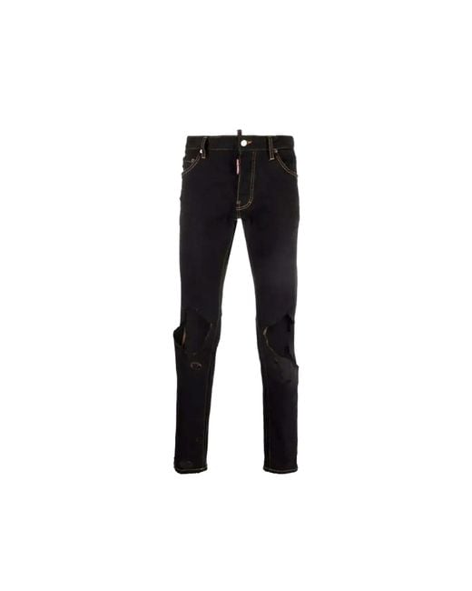 DSquared² Black Slim-Fit Denim Jeans With Distressed Details for men