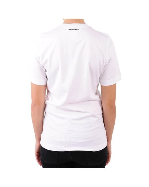 DSquared² White Cotton T-Shirt With Ribbed Trim And Signature Logo