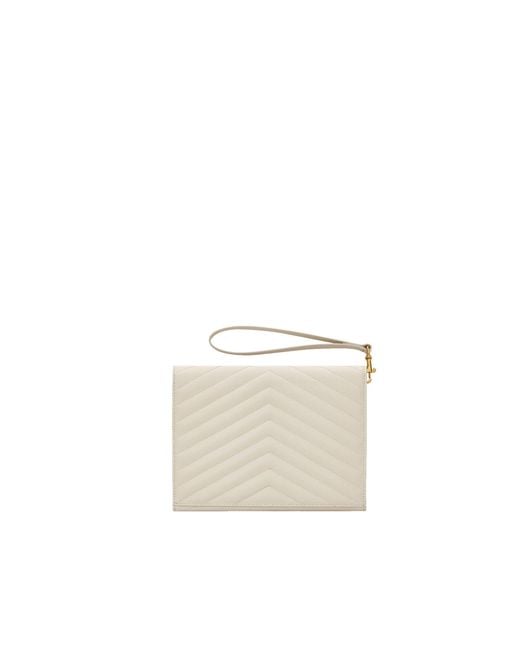 Saint Laurent White Cassandre Matelasse Pouch