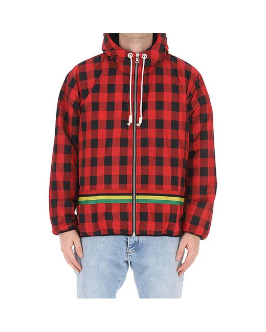 Palm Angels Red Check-print Hooded Jacket for men