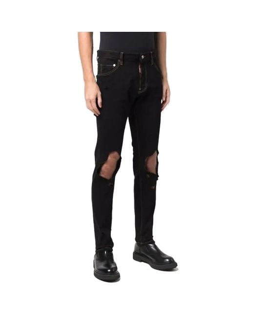 DSquared² Black Slim-Fit Denim Jeans With Distressed Details for men