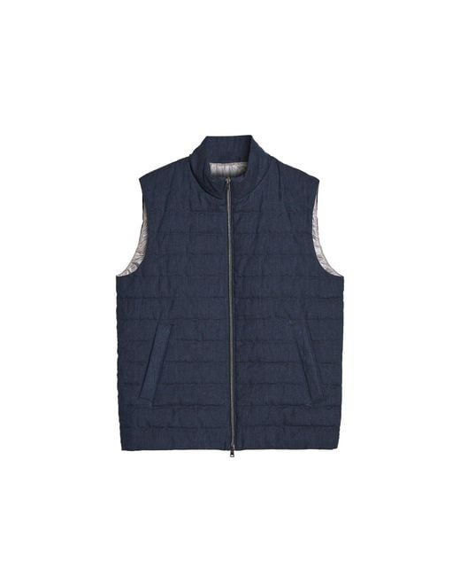 Herno Blue Linen Down Gilet for men