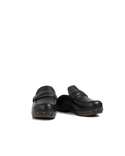 Brunello Cucinelli Black Leather Clogs Mules