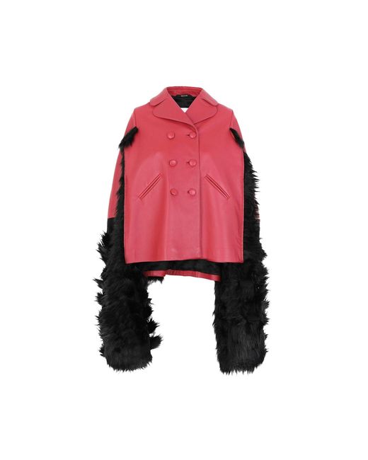 Maison Margiela Pink Faux Fur Trimmed Leather Cape Jacket