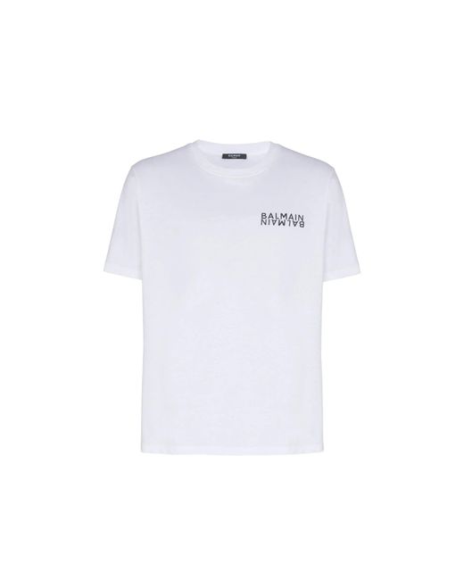 Balmain White Logo-Print T-Shirt for men