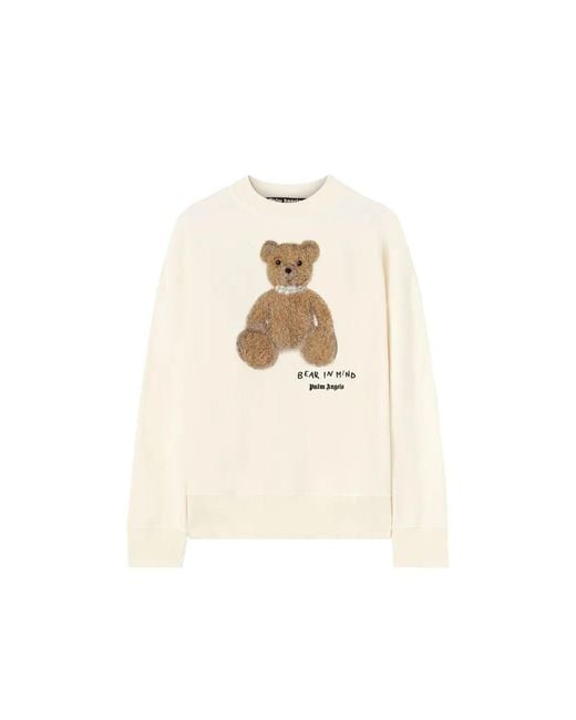 Palm Angels White Relaxed-Fit Cotton Sweatshirt With Bear Relief Print for men