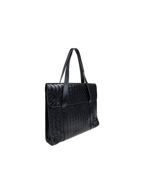 Bottega Veneta Black Intrecciato Leather Briefcase for men