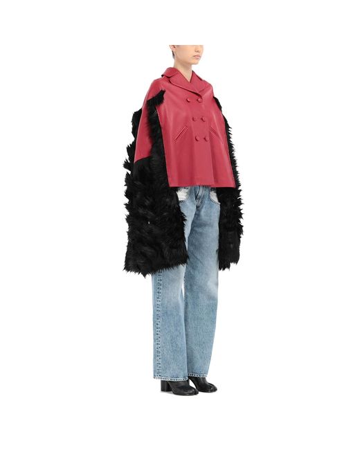 Maison Margiela Pink Faux Fur Trimmed Leather Cape Jacket