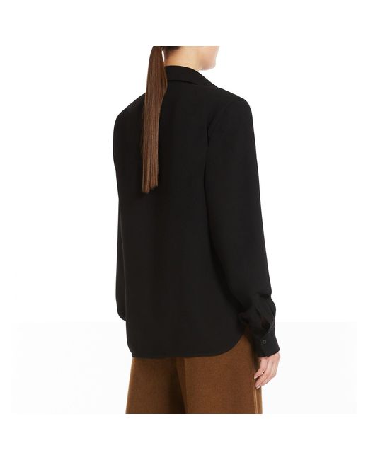 Max Mara Black V-Neck Cotton Shirt With Loose Silhouette