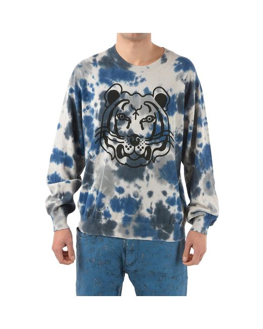 KENZO Blue Cotton Printed Sweater for men