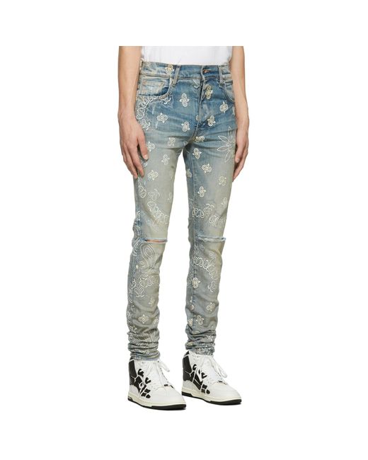 Jeans con bandana floccata e paisley di Amiri in Blue da Uomo