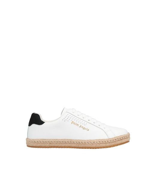 Palm Angels White Leather Sneakers With Woven Espadrille-Style Sole for men