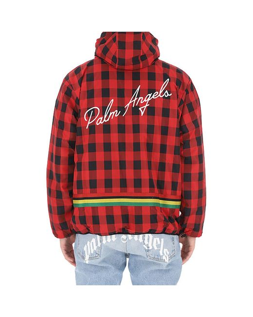 Palm Angels Red Check-print Hooded Jacket for men