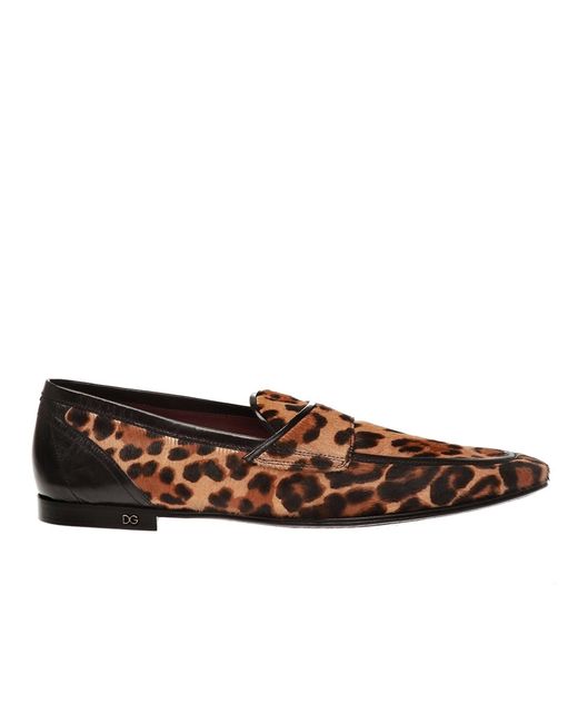 Dolce & Gabbana Brown Leopard Print Pony Hair Loafers Leather for men