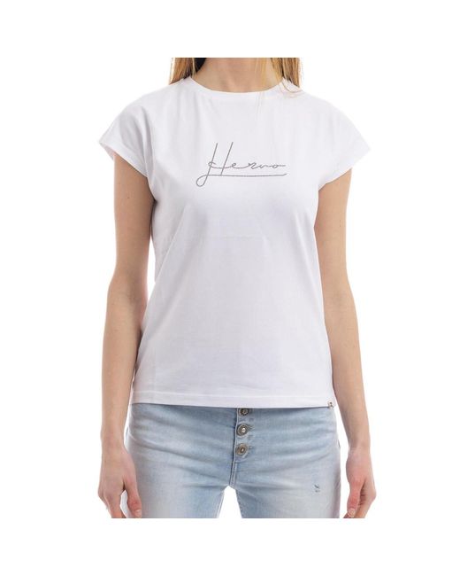 Herno White Crystal-Embellished Logo T-Shirt