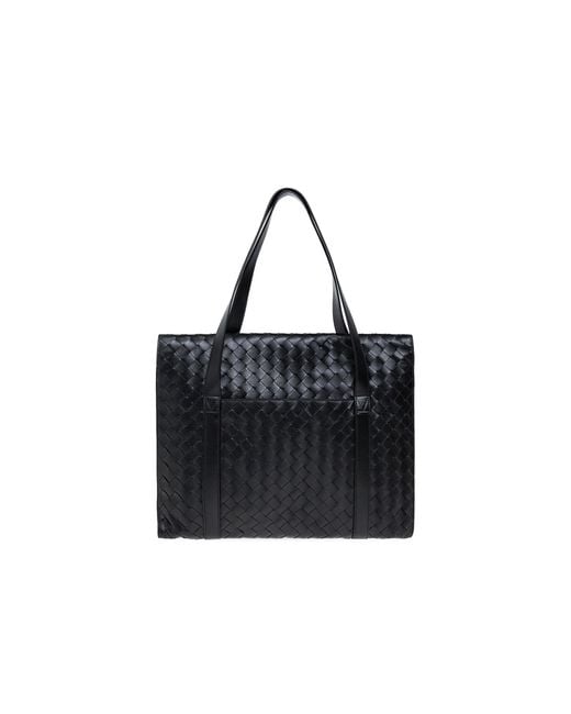Bottega Veneta Black Intrecciato Leather Briefcase for men