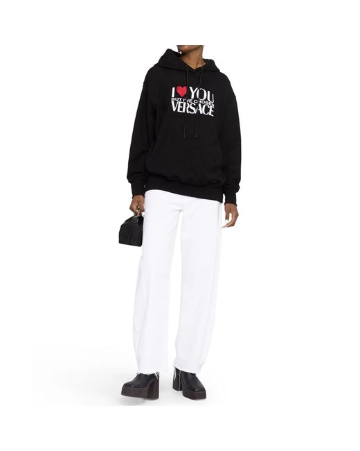 Versace Black Bestickter Baumwoll-Sweatshirt Mit Gerippten Abschlüssen