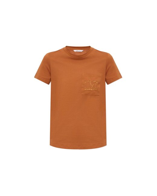 Max Mara Brown 'Papaia' Cotton Logo T-Shirt