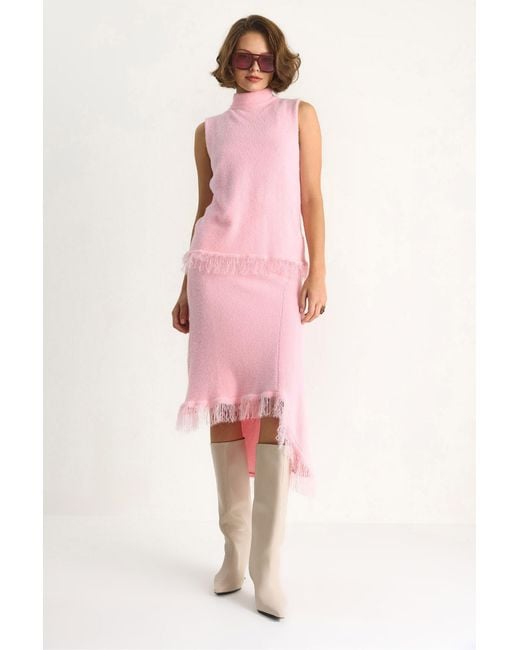 Bianco Lucci Pink Knitwear Top-Skirt Two Pieces Set