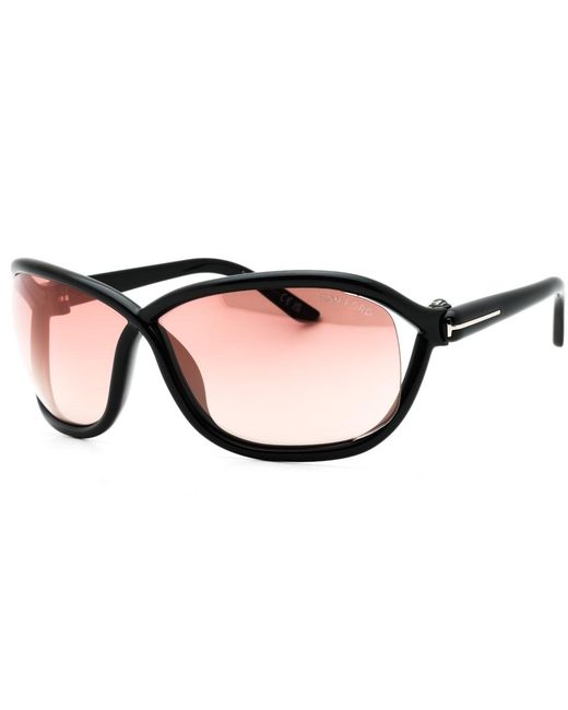 Tom Ford Mirror Velvet Lens Glanzende Zwarte Zonnebril in het Pink
