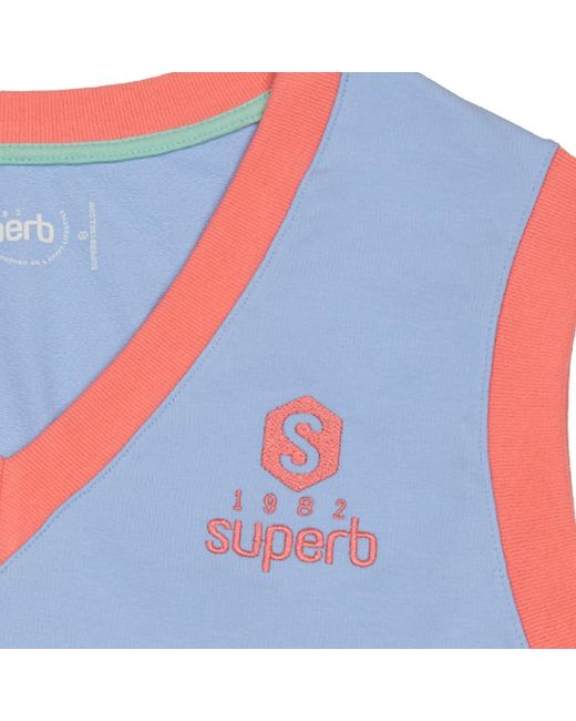 Superb Be Happy Rsc-S2101 V-Hals Mouwloze Top in het Blue