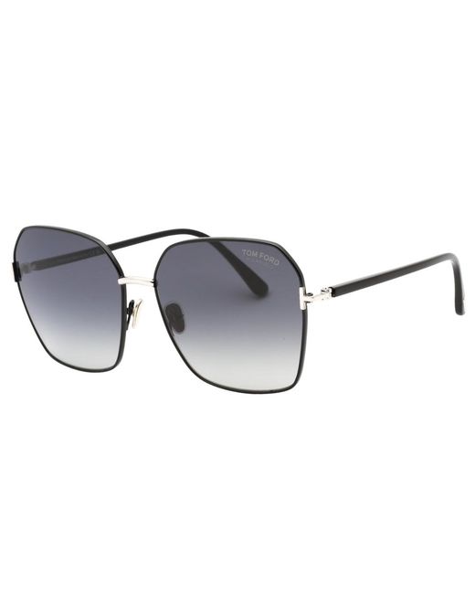 Tom Ford Claudia-02 Smoke Gepolariseerde Lens Glanzende Zwarte Zonnebril in het Gray