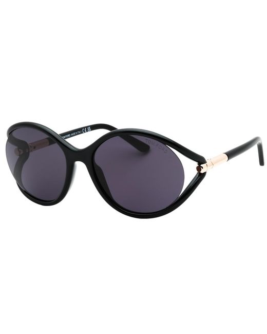 Tom Ford Dark Smoke Lens Glanzende Zwarte Zonnebril in het Blue