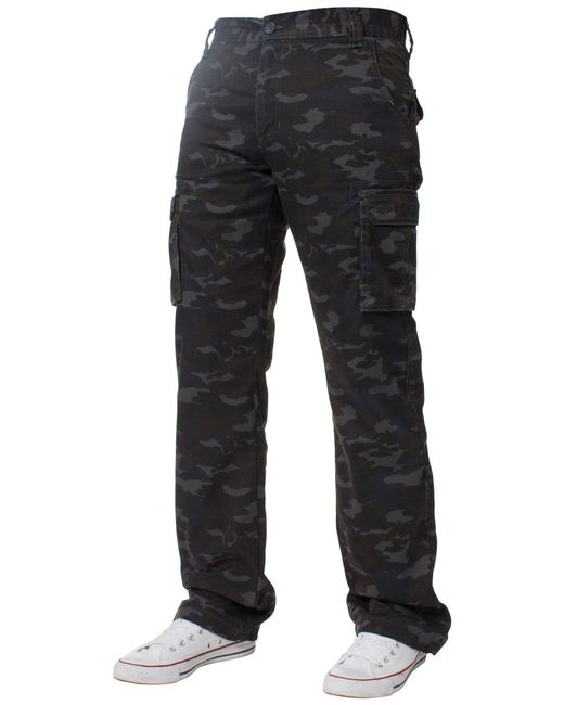 Kruze By Enzo Black Cargo Combat Trousers for men
