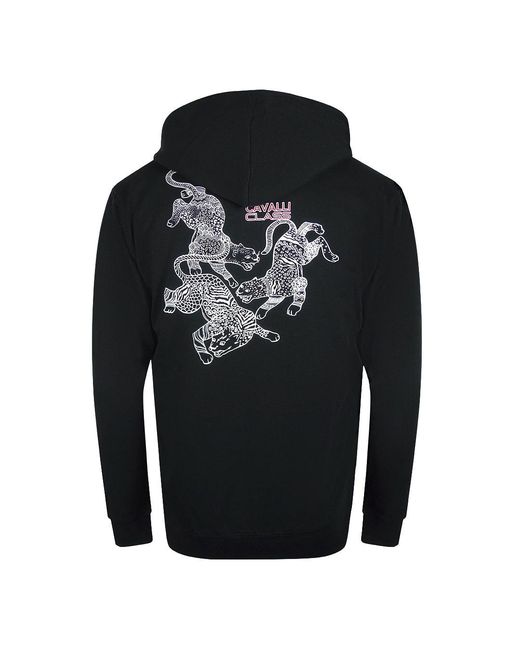 Roberto Cavalli Blue Traditional Style Leopard Design Zip-Up Hoodie Cotton for men