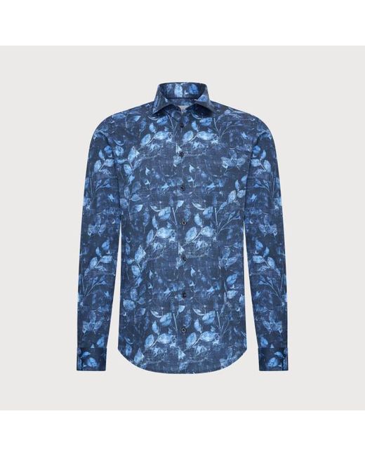 BLUE INDUSTRY Het Leaf-Print Overhemd in het Blue voor heren