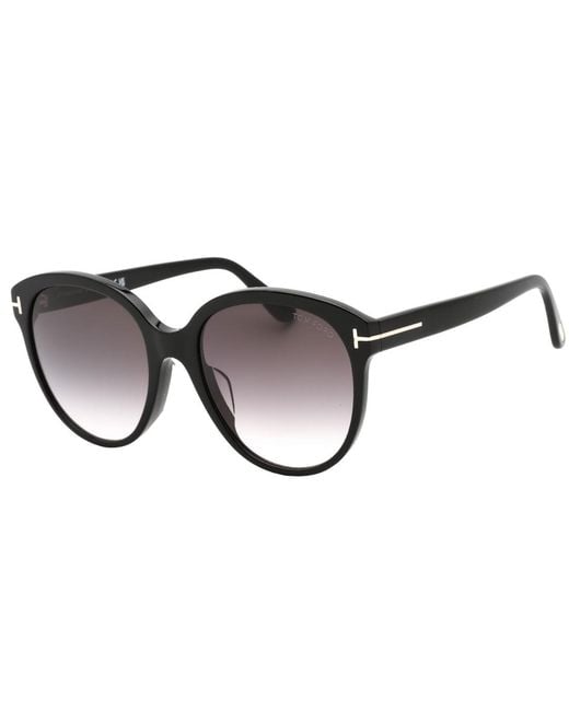 Tom Ford Gradient Smoke Lensed Glanzende Zwarte Plastic Zonnebril in het Brown