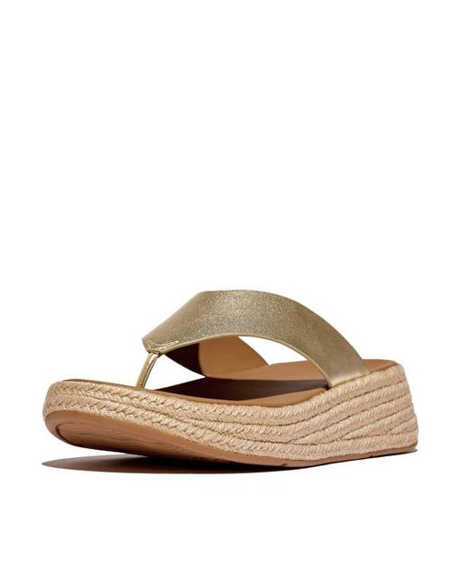 Fitflop F-Mode Espadrille Leather Flatform T/Post Sandals in het Brown